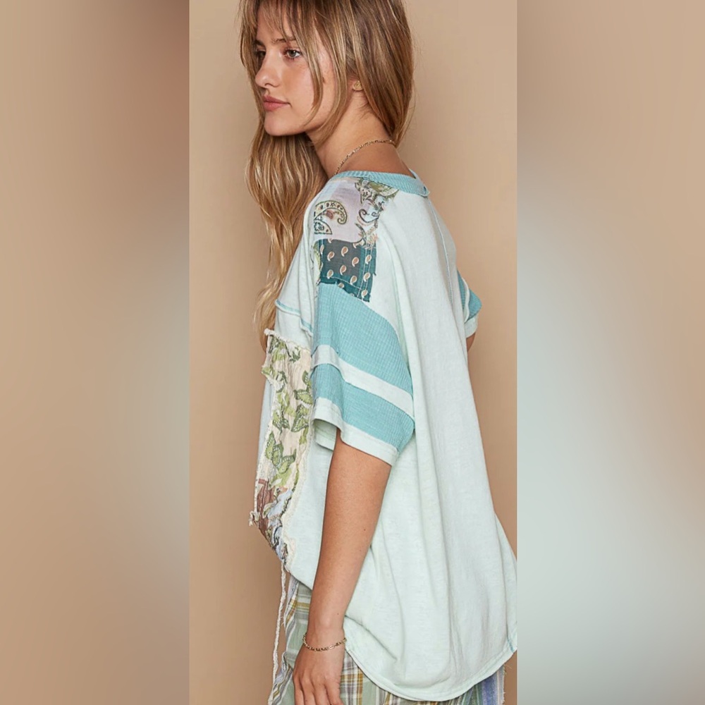 Pol Mint And Blue Patchwork Tee - image 3